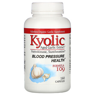 Kyolic, مستخلص الثوم Aged Garlic Extract، صحة ضغط الدم، تركيبة 109، عدد 160 كبسولة