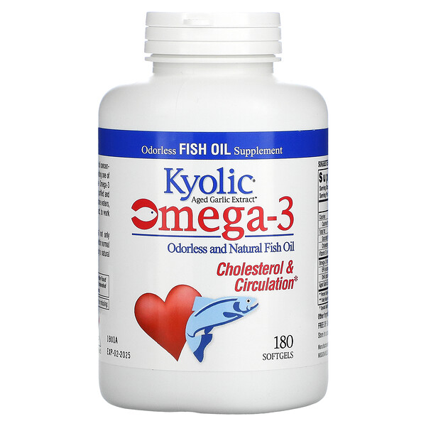 Omega-3, Odorless and Natural Fish Oil, 180 Omega-3 Softgels