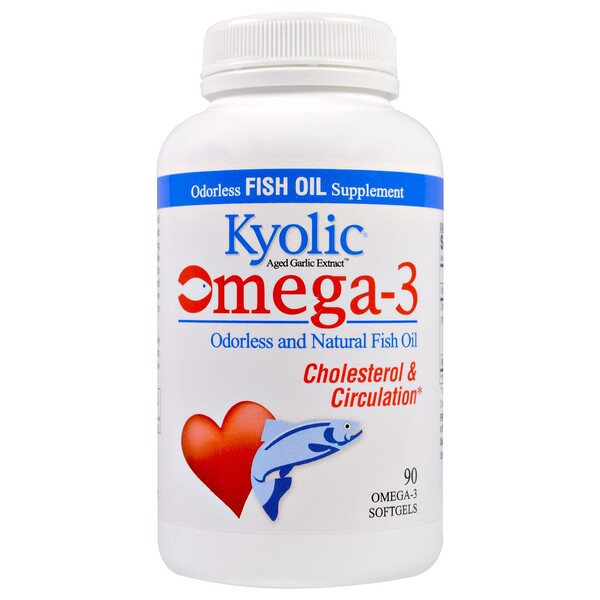 Kyolic, Aged Garlic Extract, выдержанный экстракт чеснока, с омега-3, улучшение холестеринового баланса и кровообращения, 90 капсул с омега-3