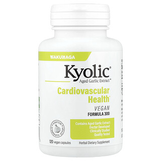 Kyolic, Výtažek ze zralého česneku, kardiovaskulární zdraví, veganská formule 300, 600 mg, 120 veganských kapslí (300 mg v kapsli)