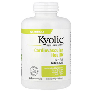 Kyolic, Aged Garlic Extract™, Cardiovascular Health, Vegan Formula 300, 360 veganských kapslí (300 mg v jedné kapsli)