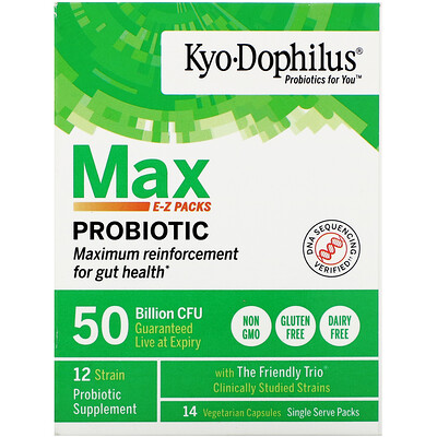 Kyolic Kyo-Dophilus, Max Probiotic E-Z Packs, 50 Billion CFU, 14 Vegetarian Capsules