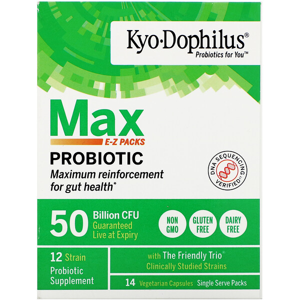 Kyolic, Kyo-Dophilus, Probiotique Max, Sachets pratiques, 50 milliards d'UFC, 14 capsules végétariennes