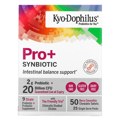 Kyolic Kyo-Dophilus, Pro+Synbiotic, 20 Billion CFU, Berry Smoothie, 50 Chewable Tablets