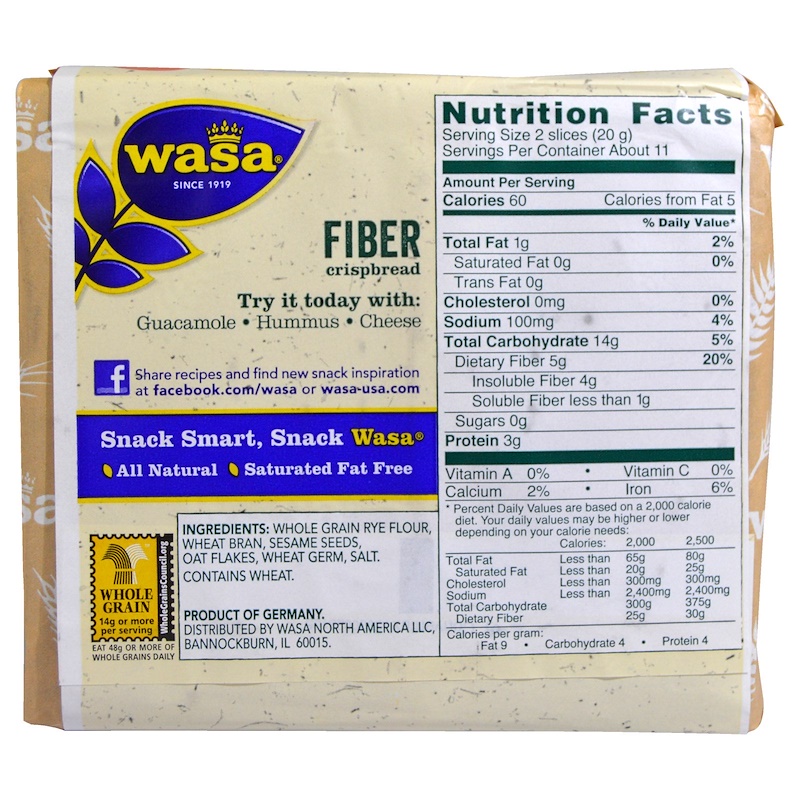 Wasa Flatbread, Whole Grain Crispbread, Fiber, 8.1 oz (230 g) iHerb