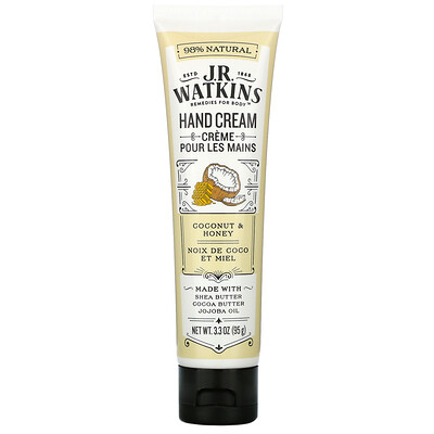 J R Watkins Hand Cream, Coconut & Honey, 3.3 oz (95 g)