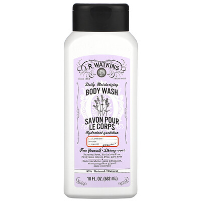 J R Watkins Daily Moisturizing Body Wash, Lavender, 18 fl oz (532 ml)  - купить со скидкой