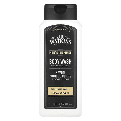 J R Watkins Men's Body Wash, Sandalwood Vanilla, 18 fl oz (532 ml)