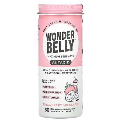 Wonderbelly  Antacid  Strawberry Milkshake  1 000 mg  60 Chewable Tablets