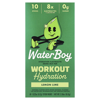 Waterboy, Antrenman Hidrasyon, Elektrolit İçecek Karışımı, Limon, 10 Çubuk Paket, Her Biri 0,22 oz (6,2 g)