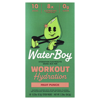 Waterboy, Antrenman Hidrasyon, Elektrolit İçecek Karışımı, Meyve Punçu, 10 Çubuk Paket, Her Biri 0,23 oz (6,5 g)