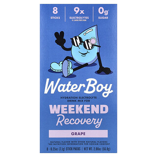 Waterboy, Hafta Sonu İyileşme, Hidrasyon Elektrolit İçecek Karışımı, Üzüm, 8 Çubuk Paket, Her Biri 0,27 oz (7,6 g)
