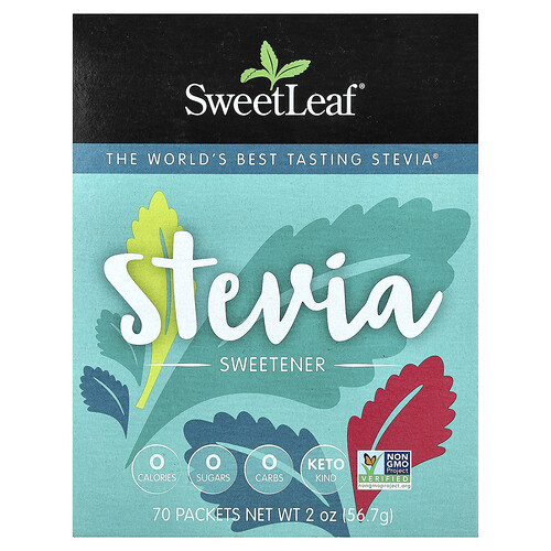 SweetLeaf Stevia, Stevia Sweetener, Stevia-Süßstoff, 70 Päckchen, je 0,8 g (0,028 oz.).