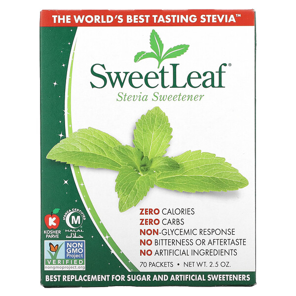 Wisdom Natural, SweetLeaf, натуральный подсластитель из стевии, 70 пакетиков, 2,5 унции