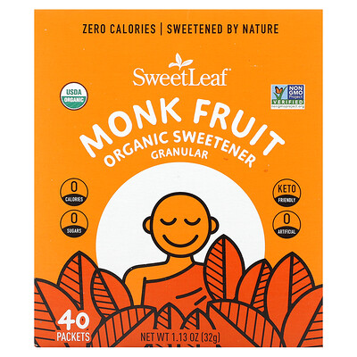SweetLeaf Stevia Органический подсластитель в гранулах с фруктами монаха 40 пакетиков по 0 8 г (0 28 унции)
