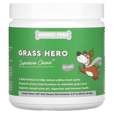 

Wonder Paws Grass Hero Superhero Chews For Dogs All Ages Chicken 60 Soft Chews 3.17 oz (90 g)