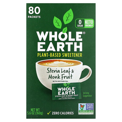 Whole Earth  Stevia Leaf & Monk Fruit with Erythritol  80 Packets  5.6 oz (160 g)