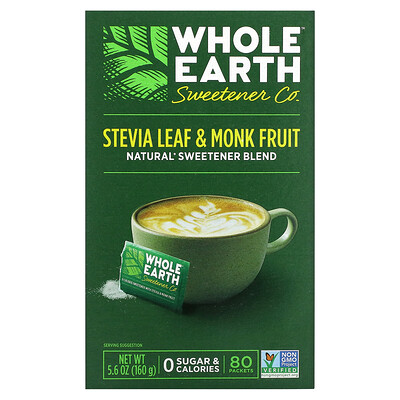 

Whole Earth Stevia Leaf & Monk Fruit 80 Packets 5.6 oz (160 g)