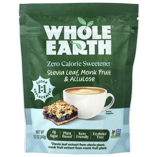 Whole Earth, Hoja de estevia, Fruto del monje y alulosa, 340 g (12 oz)