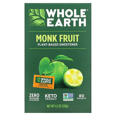 

Whole Earth Подсластитель на растительной основе, монах, 80 пакетиков