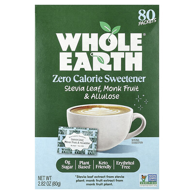 Whole Earth, Stevia Leaf, Monk Fruit & Allulose, 80 Packets, 2.82 oz (80 g)