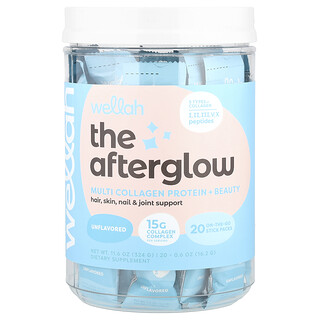 Wellah, The Afterglow, Proteína con múltiples tipos de colágeno y belleza, Sin sabor, 20 sobrecitos, 16,2 g (0,6 oz) cada uno