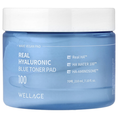 Wellage, Real Hyaluronic Blue Toner Pad 100, 70 Pads