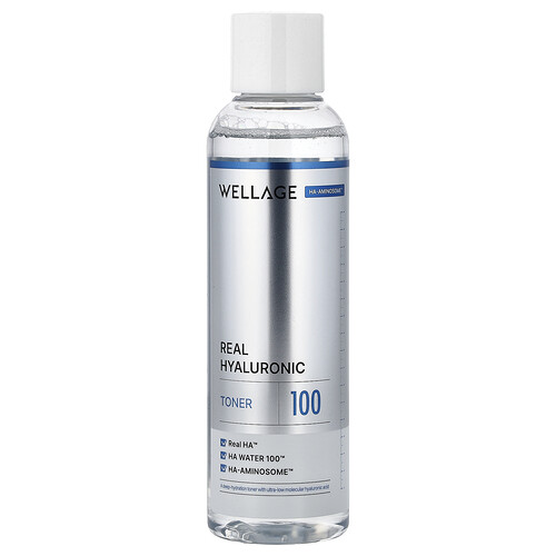 Wellage, Real Hyaluronic Toner 100, Gesichtswasser mit Hyaluronsäure, 200 ml (6,76 fl. oz.)