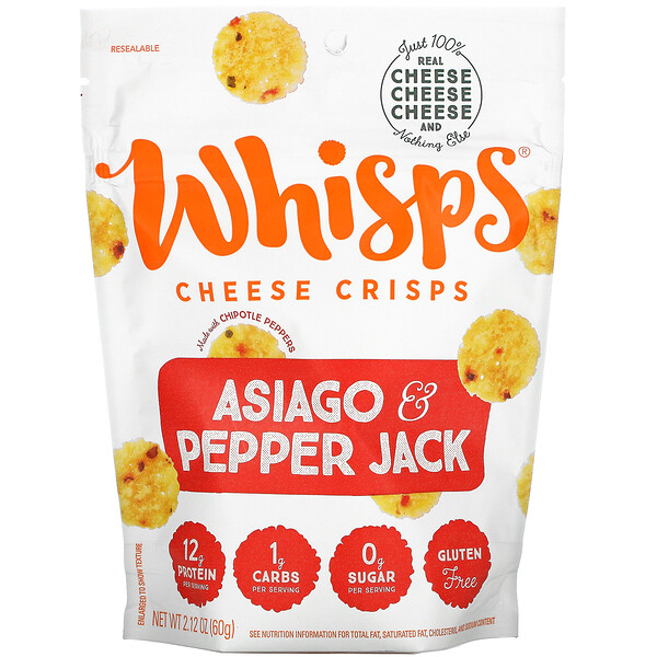 Whisps‏, Asiago & Pepper Jack Cheese Crisps, 2.12 oz ( 60 g)