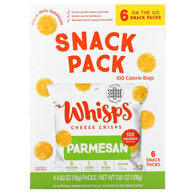 

Whisps, Parmesan Cheese Crisps, 6 Snack Packs, 0.63 oz (18 g) Each