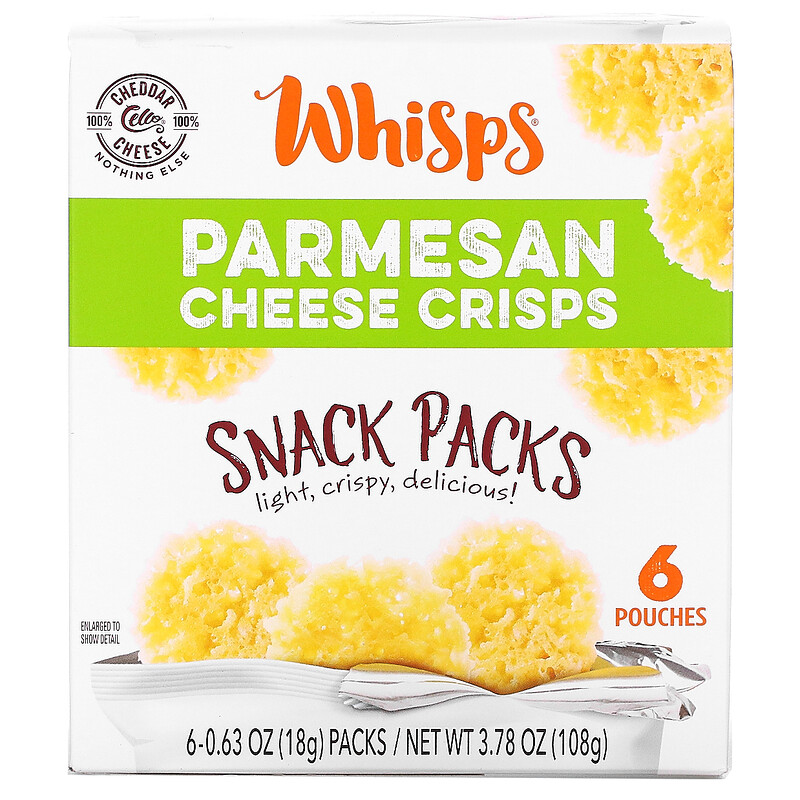 Whisps, Parmesan Cheese Crisps, Snack Packs, 6 Pouches, 0.63 oz (18 g