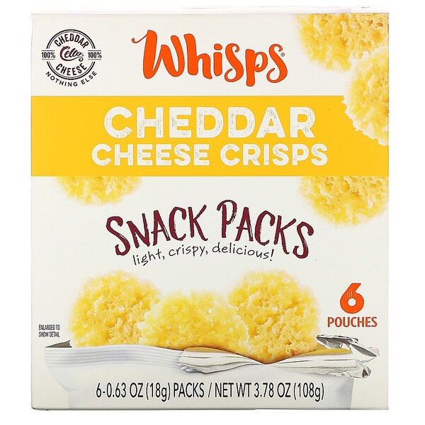 Whisps‏, פריכיות בטעם גבינת צ‘דר, אריזות חטיפים, 6 שקיות, 18 גרם (0.63 אונקיות) ליחידה