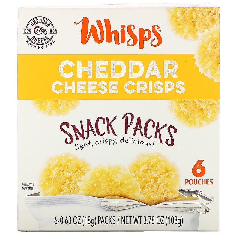 Whisps, Cheddar Cheese Crisps, Snack Packs, 6 Pouches, 0.63 oz (18 g ...