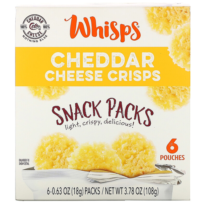 Whisps, Cheddar Cheese Crisps, Snack Packs, 6 Pouches, 0.63 oz (18 g