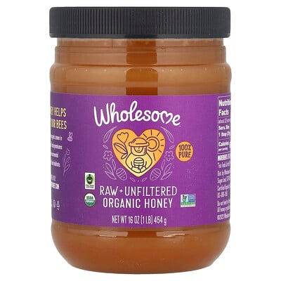 Wholesome Sweeteners  Raw + Unfiltered Organic Honey   16 oz (454 g)