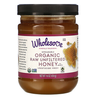 Wholesome, Spreadable Organic Raw Unfiltered Honey, streichfähiger roher ungefilterter Bio-Honig, 454 g (16 oz.)