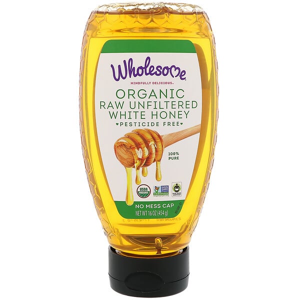Wholesome, Органический, сырой нефильтрованный белый мед, 454 г