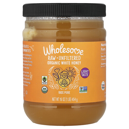 Wholesome Sweeteners Organic White Honey, Raw + Unfiltered, 16 oz (454 g)