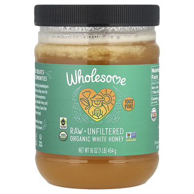 Wholesome Sweeteners  Raw + Unfiltered Organic White Honey   16 oz (454 g)