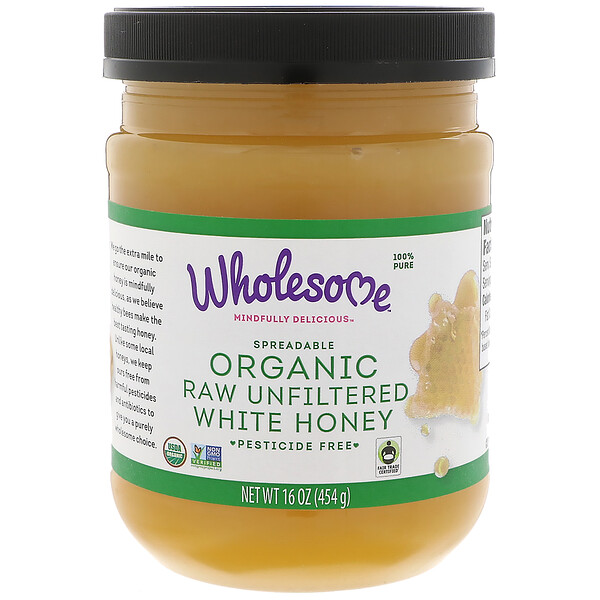 Wholesome, Organic, Spreadable Raw Unfiltered White Honey, 16 oz (454 g)
