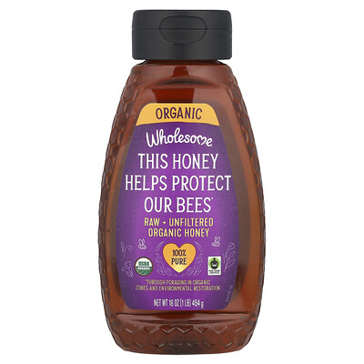 Wholesome Sweeteners  Raw + Unfiltered Organic Honey  16 oz (454 g)