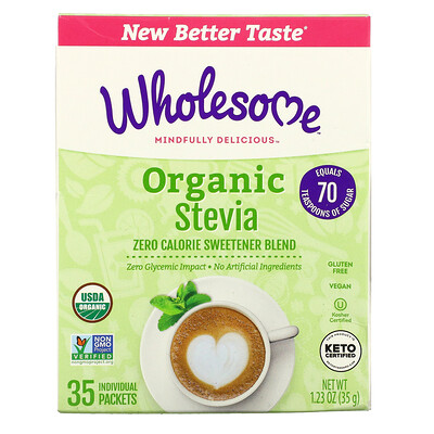 Купить Wholesome Органическая стевия, смесь подсластителей с нулевой калорийностью, 35 отдельных пакетов, 1, 23 унции (35 г)