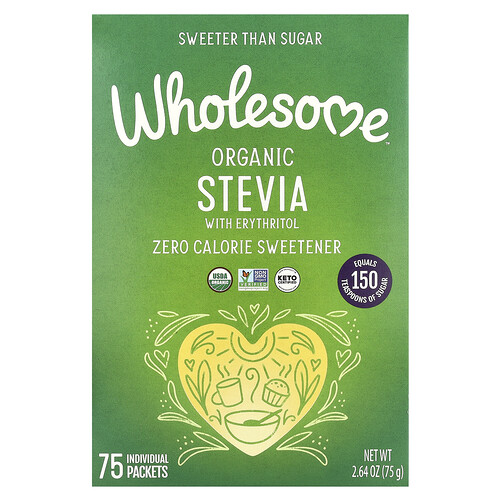 Wholesome Sweeteners, Organic Stevia, Zero Calorie Sweetener Blend, 75 Individual Packets, 2.64 oz (75 g)