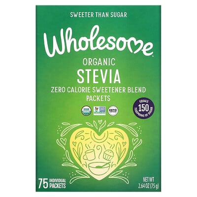 Wholesome Sweeteners Органическая стевия, смесь подсластителей с нулевой калорийностью, 75 отдельных пакетиков, 75 г (2,65 унции)