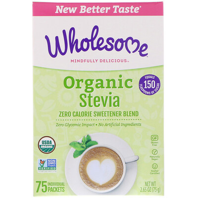 Wholesome Органическая стевия, смесь подсластителей с нулевой калорийностью, 75 отдельных пакетиков, 75 г (2,65 унции)