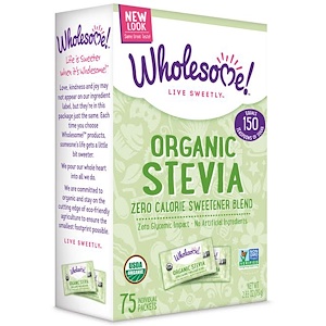 Wholesome Sweeteners, Inc., Органическая стевия, подсластитель 0 калорий, 75 пакетиков по 1 г 