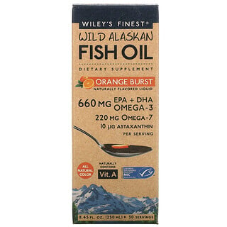Wiley's Finest, زيت السمك الألاسكي البري، نكهة البرتقال، 8.45 أونصة سائلة (250 مل)