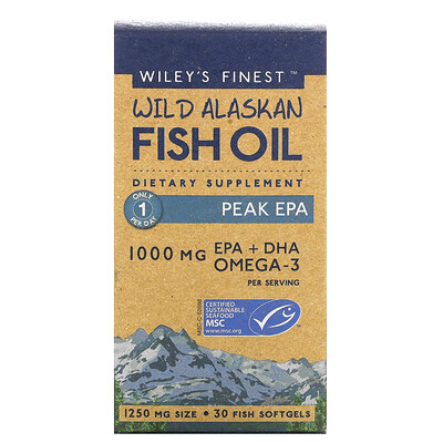 Wiley's Finest жир диких аляскинских рыб, Peak ЭПК, 1000 мг, 30 рыбных капсул