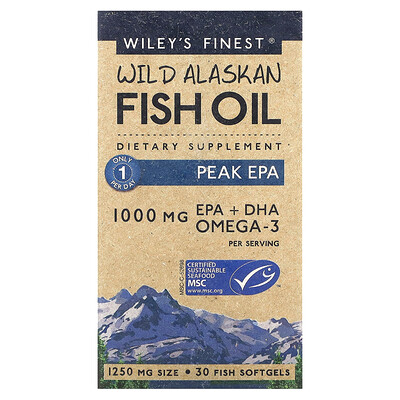 

Wiley's Finest Wild Alaskan Fish Oil Peak EPA 1 250 mg 30 Fish Softgels