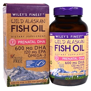 Wiley's Finest, Аляскинский рыбий жир, пренатальная ДГК, 600 мг, 180 рыбных  мягких капсул